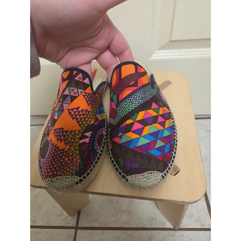 Respoke Silk hermes Scarf Espadrille Mules Multicolor‎ Geometric Slides 39